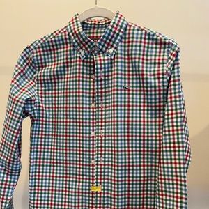 Boys Vineyard Vines Cotton What Shirt - blue, red, green check - Size M (12-14)